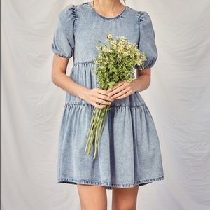 NEW Boutique Crossback Denim Mini Dress Baby Doll Dress Size Medium